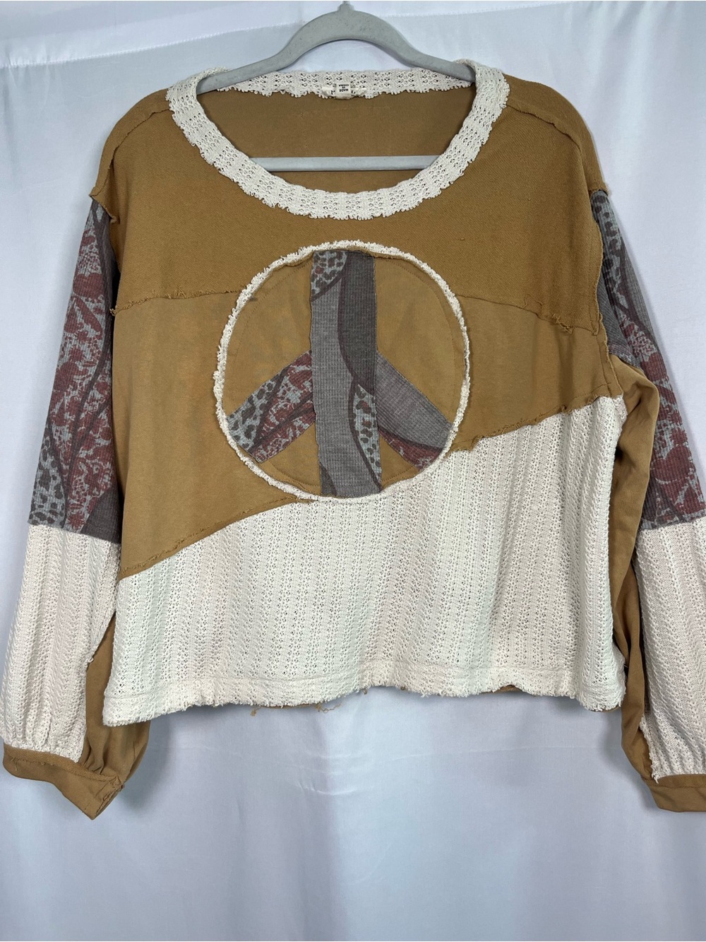 POL peace out my 80s oversized peace top open knit crochet boho patchwork sz m - Picture 3 of 9
